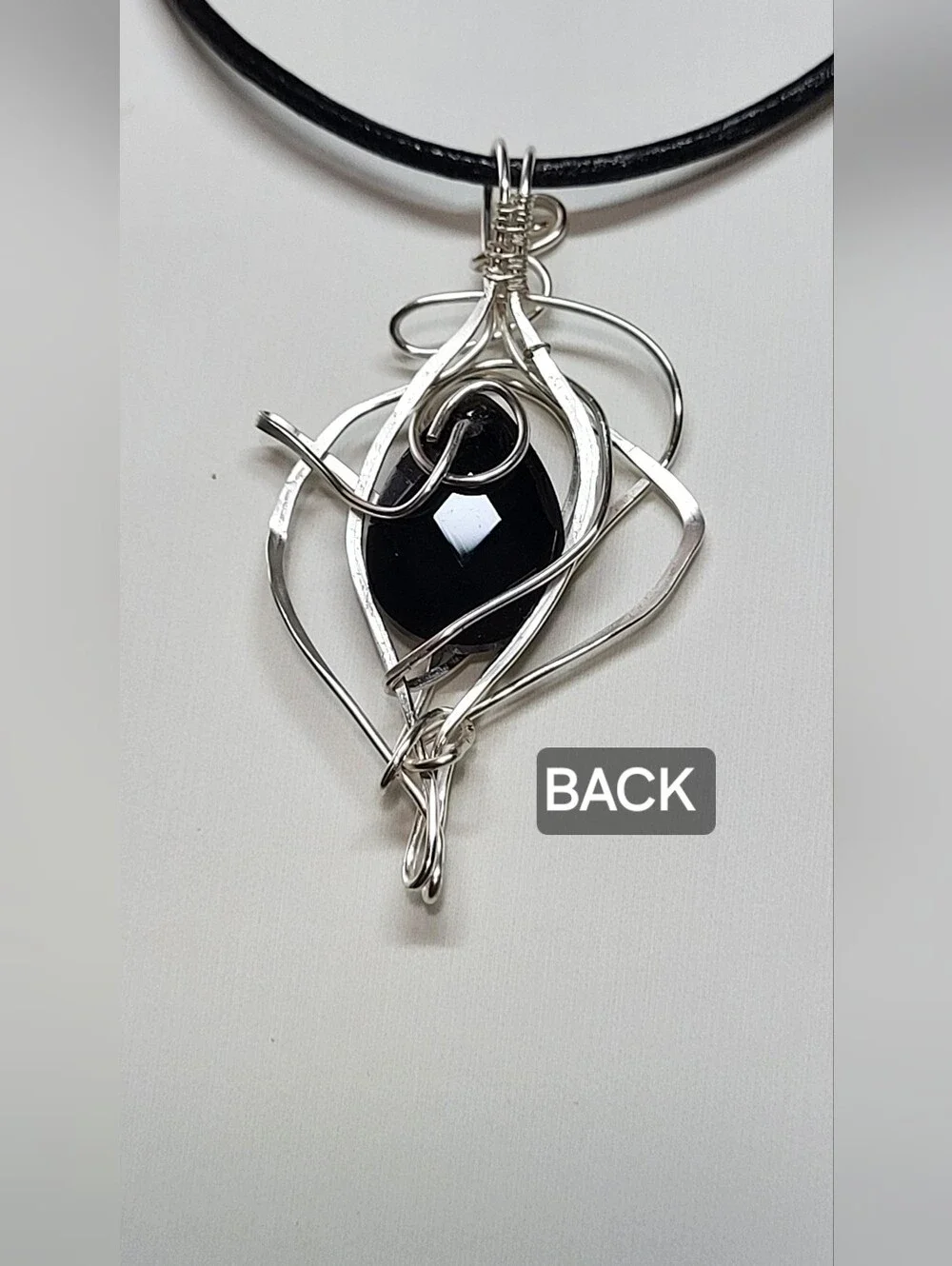 Black Onyx Wire-Wrapped Pendant Necklace with Silver Plated Copper Wire